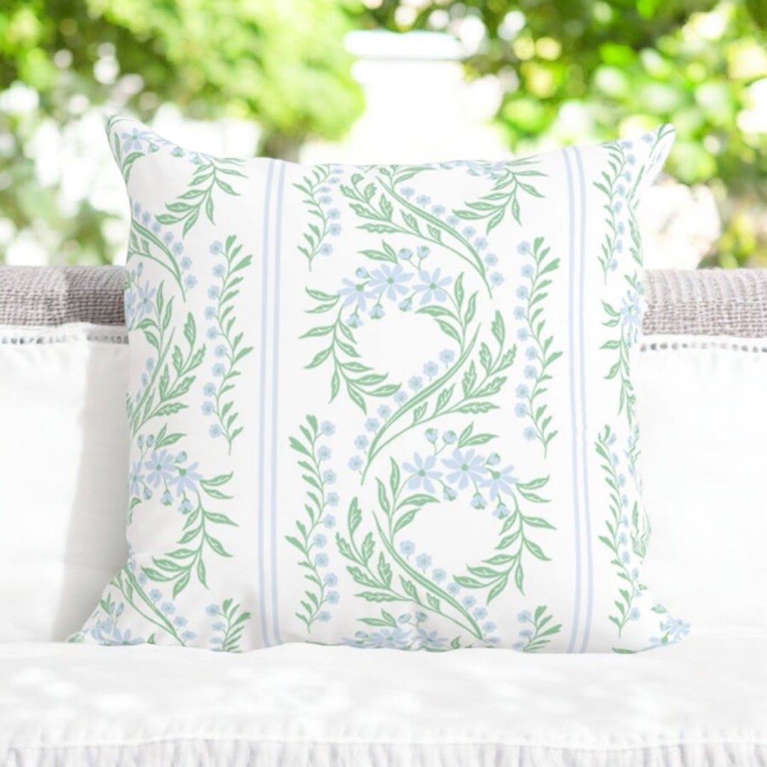 Green Floral Pillow in Bluebonnet