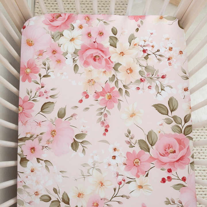 Pink Floral Crib Sheet in Blooming Grace