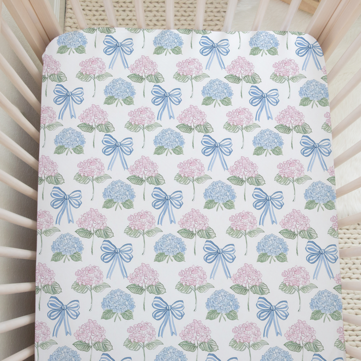 Floral Bow Crib Sheet in Hydrangea Hills