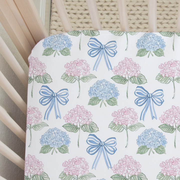 Floral Bow Crib Sheet in Hydrangea Hills