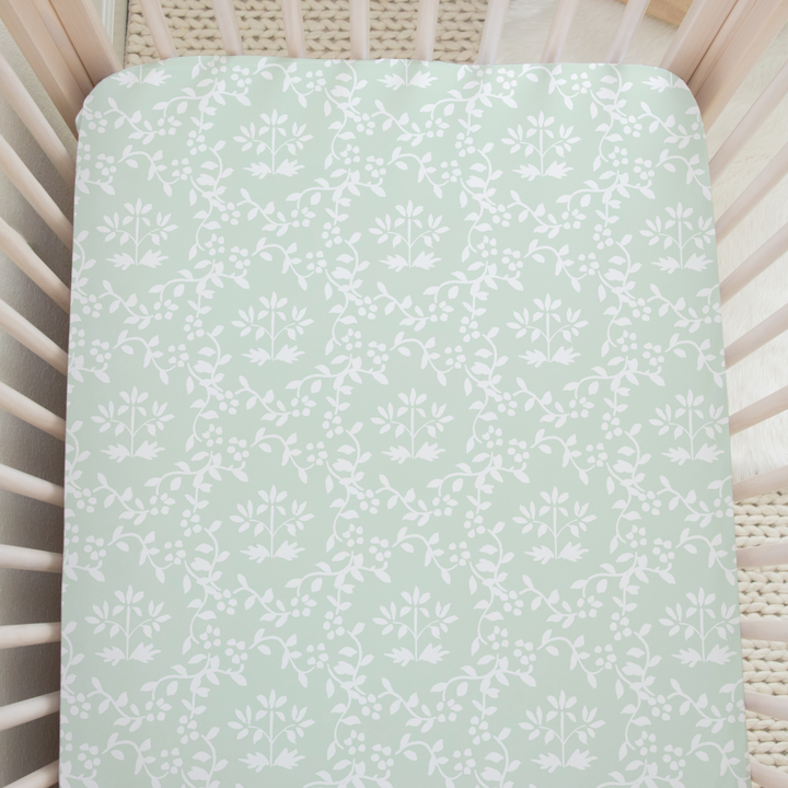 Green Floral Crib Sheet in Primrose