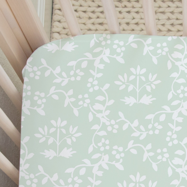 Green Floral Crib Sheet in Primrose