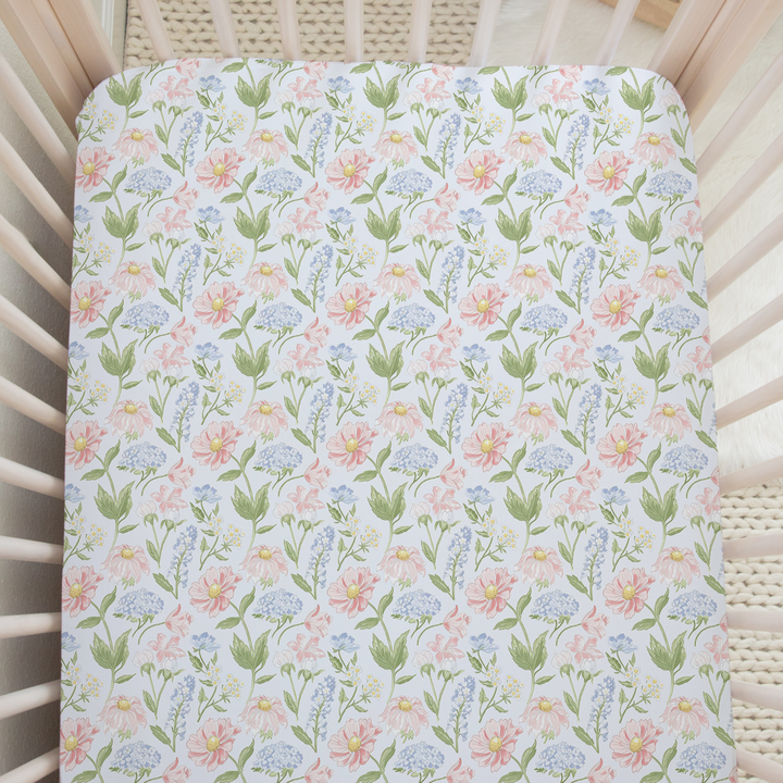 Pastel Floral Crib Sheet in Meadow