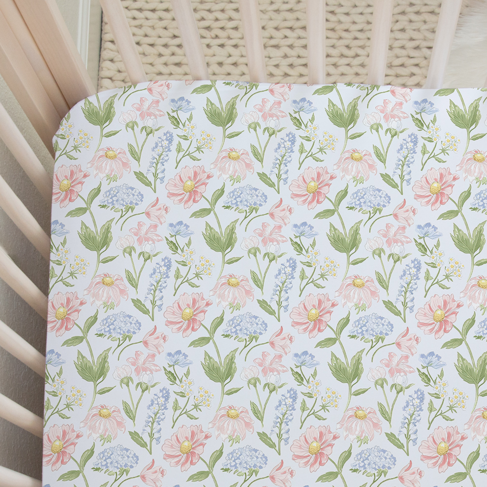 Pastel Floral Crib Sheet in Meadow