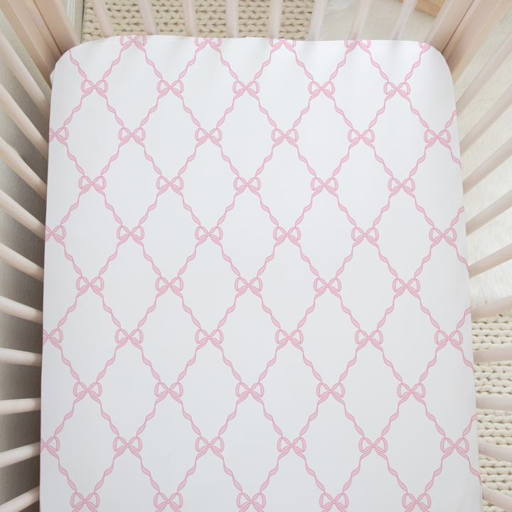 Pink Bow Crib Sheet in Windsor