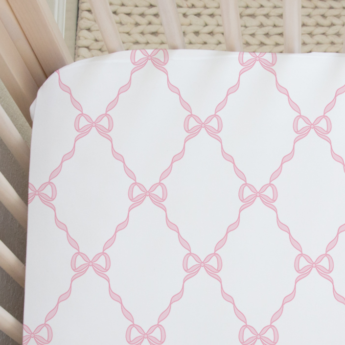 Pink Bow Crib Sheet in Windsor