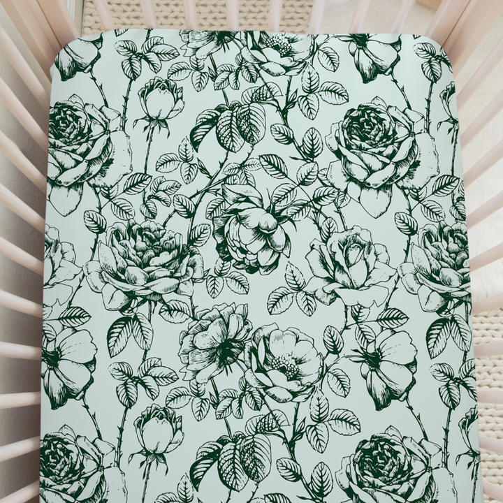 Mint Green Floral Crib Sheet in Emmaline