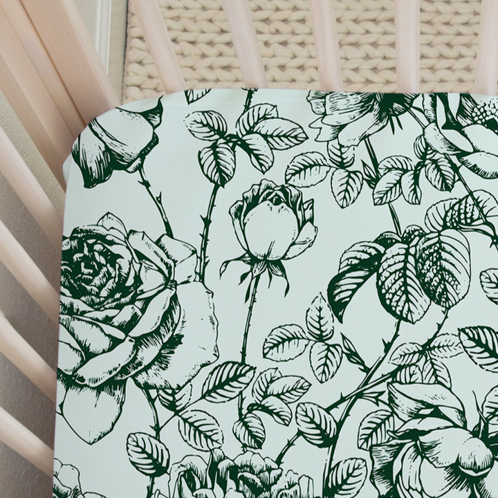 Mint Green Floral Crib Sheet in Emmaline