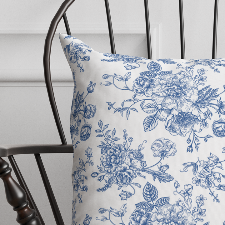 Blue Toile Floral Pillow in Rosecrest