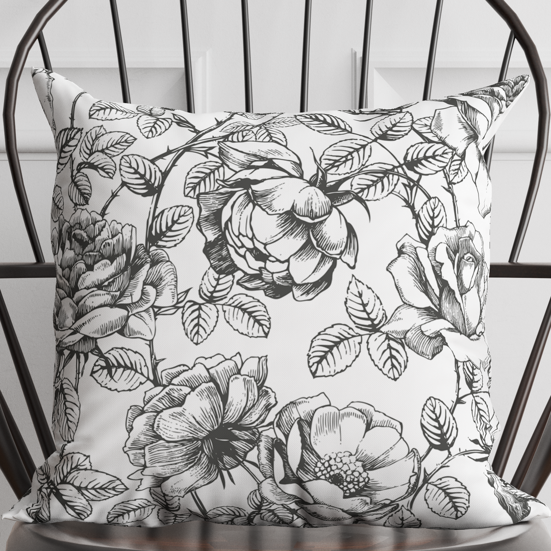 Black and White Floral Pillow in Emmaline