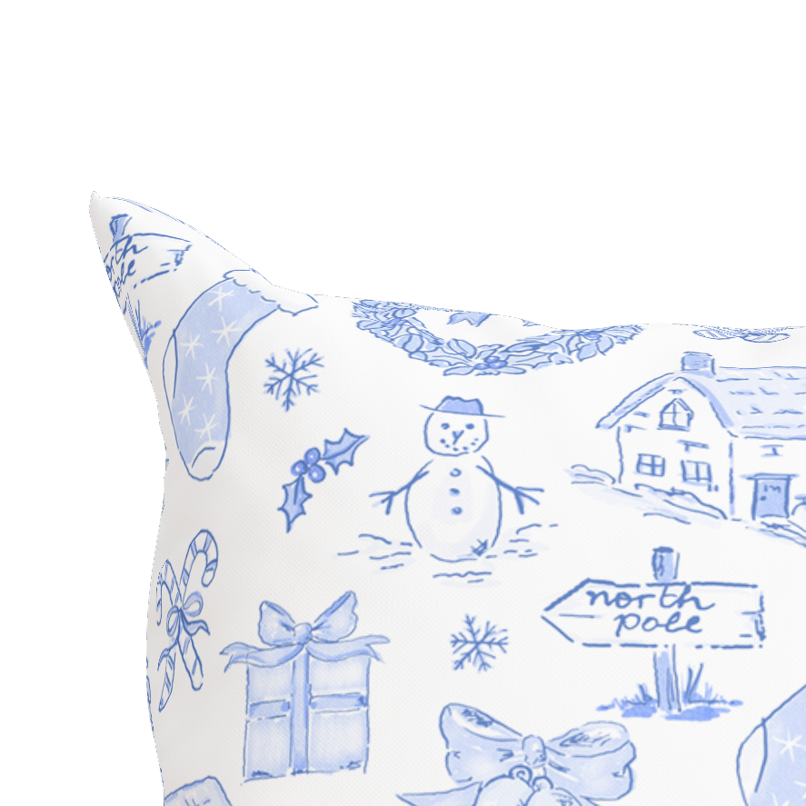 Vintage Christmas Village Pillow in Blue