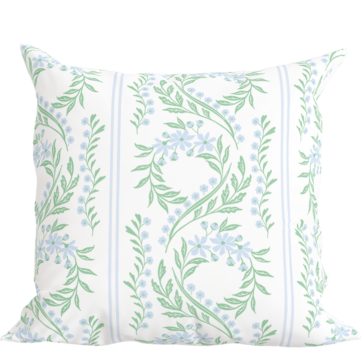 Green Floral Pillow in Bluebonnet