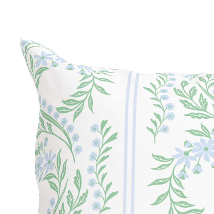 Green Floral Pillow in Bluebonnet