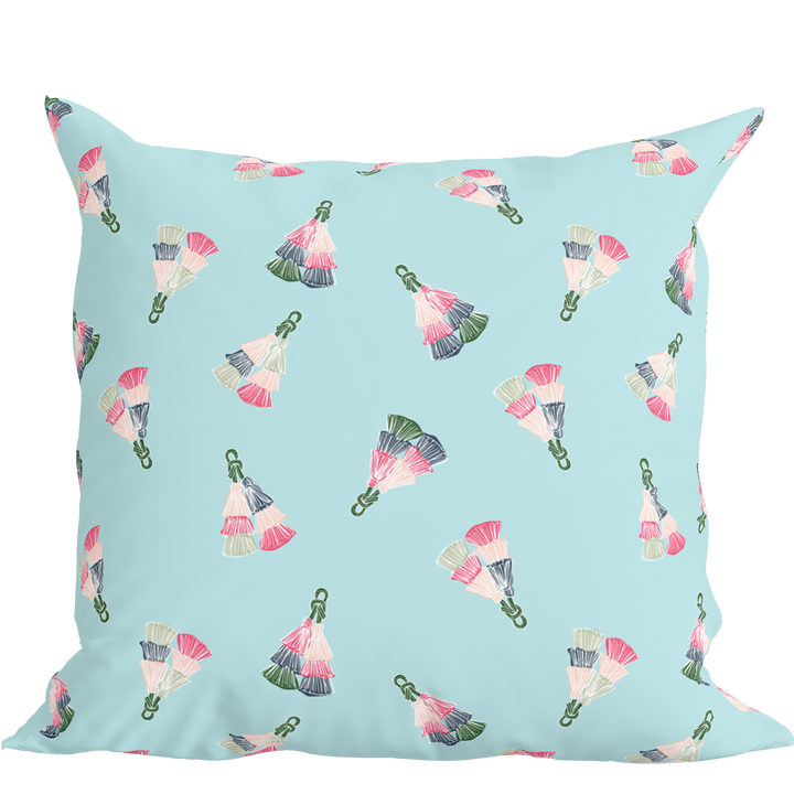 Aqua Pillow in Tassel Toss