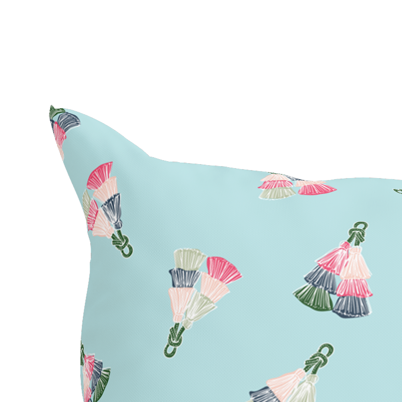 Aqua Pillow in Tassel Toss