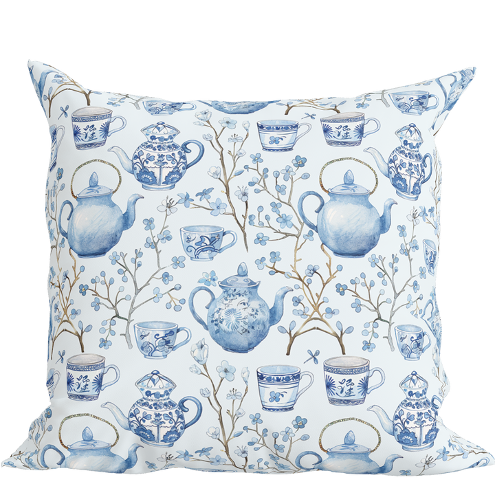 Blue Chinoiserie Pillow in Tea Time