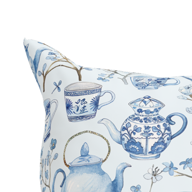 Blue Chinoiserie Pillow in Tea Time