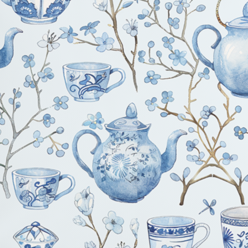 Blue Chinoiserie Pillow in Tea Time