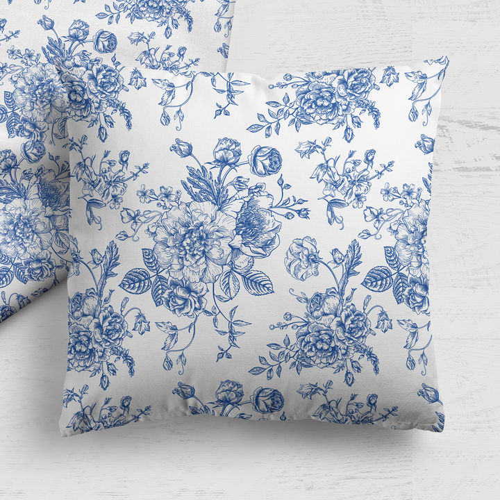 Blue Toile Floral Pillow in Rosecrest