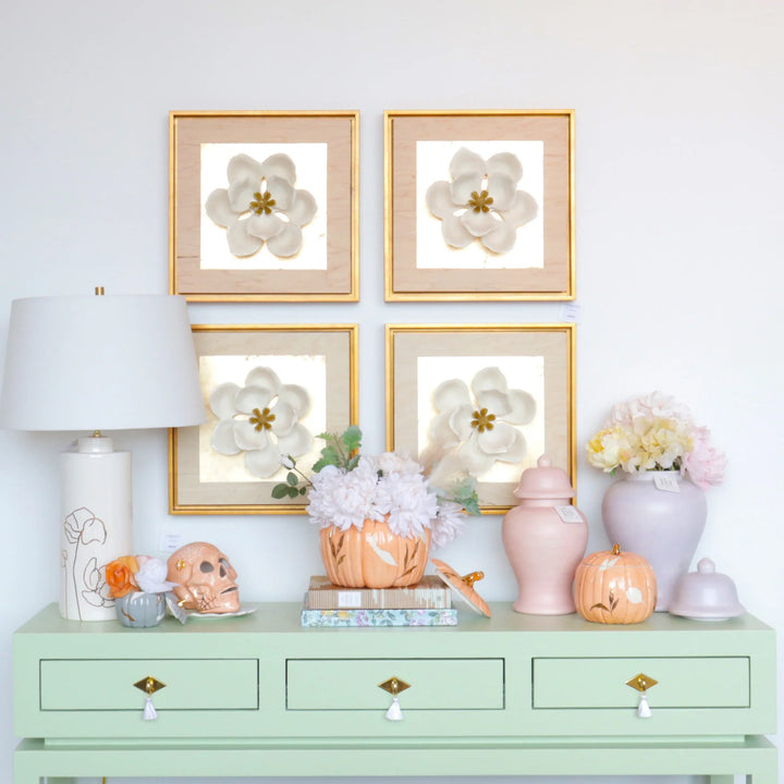 Layered Leaves Pumpkin Jars with 22K Gold Accents in Sheer Orange
