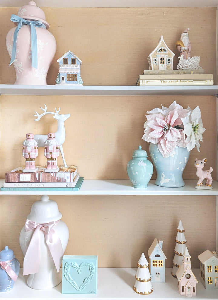 Pastel Christmas Village 3-Piece Set with 22K Gold Accents