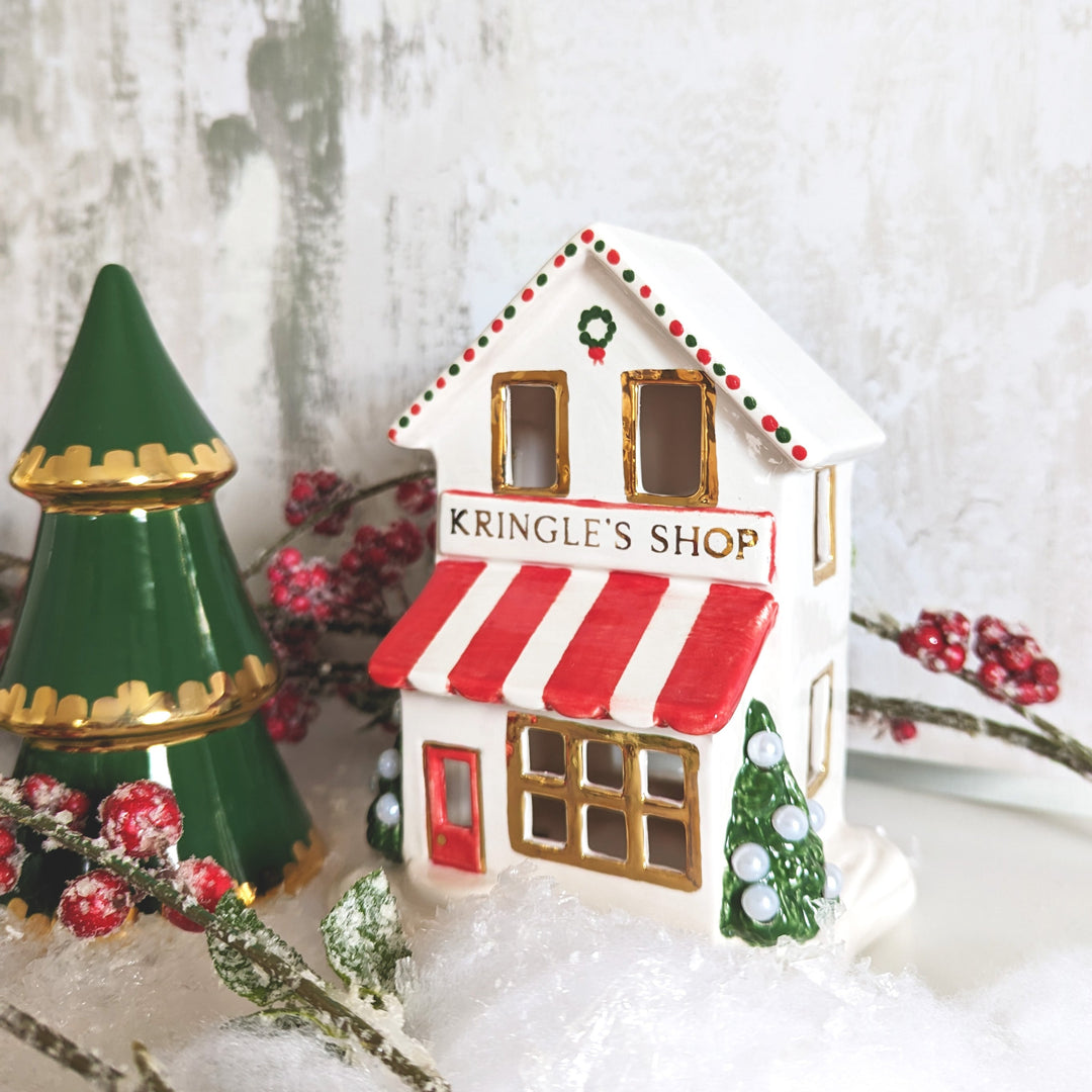 Holiday Green Tiered Christmas Trees with 22K Gold Brushstroke Accent