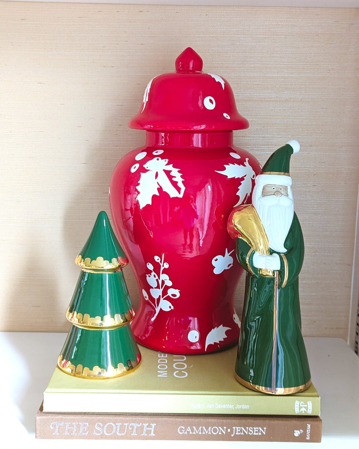 Holiday Green Tiered Christmas Trees with 22K Gold Brushstroke Accent