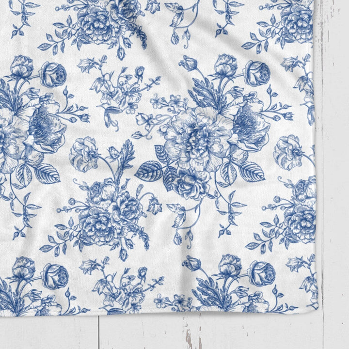 Blue Floral Toile Baby Blanket in Rosecrest