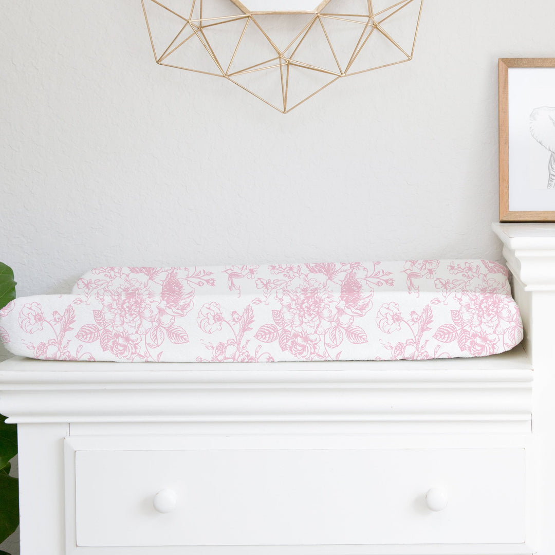 Pink Floral Toile Crib Sheet in Rosecrest