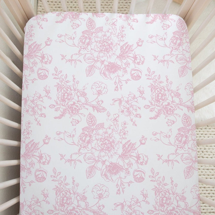 Pink Floral Toile Crib Sheet in Rosecrest