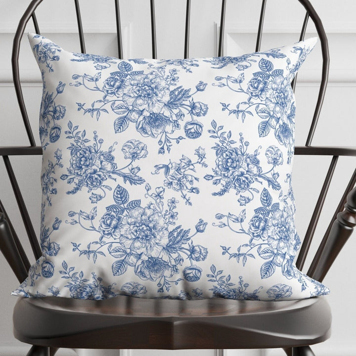 Blue Toile Floral Pillow in Rosecrest