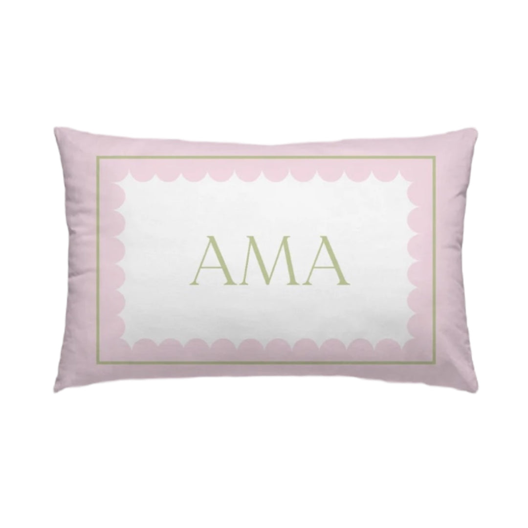 Monogram Lumbar Pillow in Pink Green1