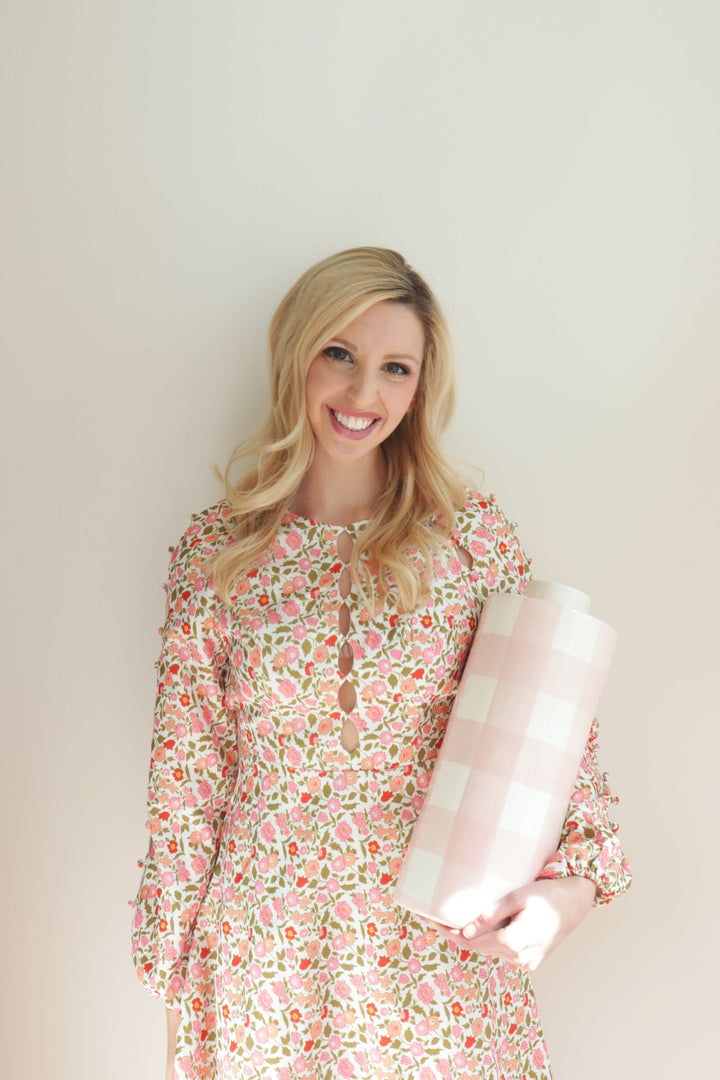 Gingham Column Lamp | Blush Pink